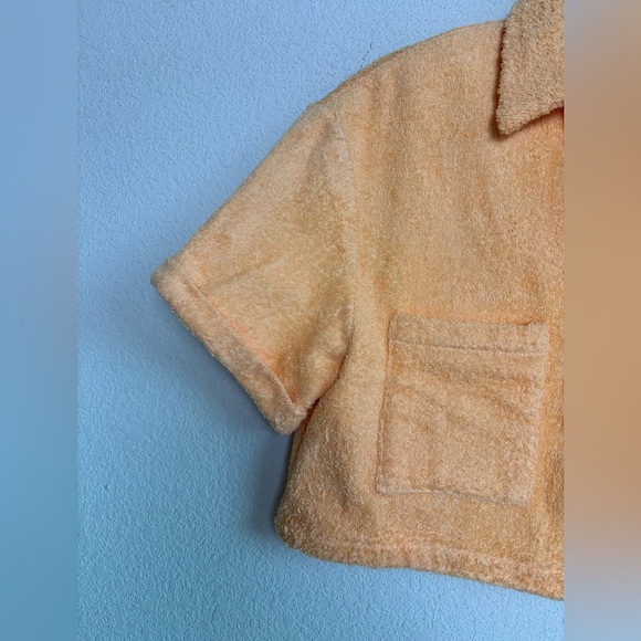 Atoir AUS The Santorini Mango Orange Terry Cloth Cropped Button Down Top S - Picture 8 of 11